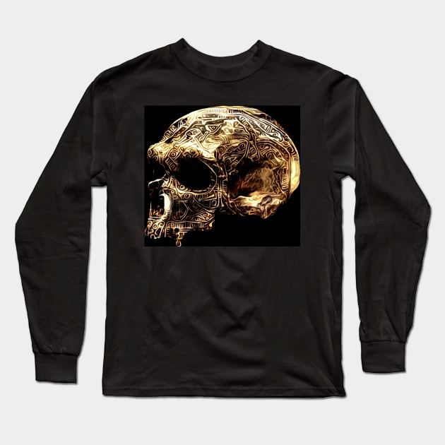 Neanderthal Skull Long Sleeve T-Shirt by Donkeh23